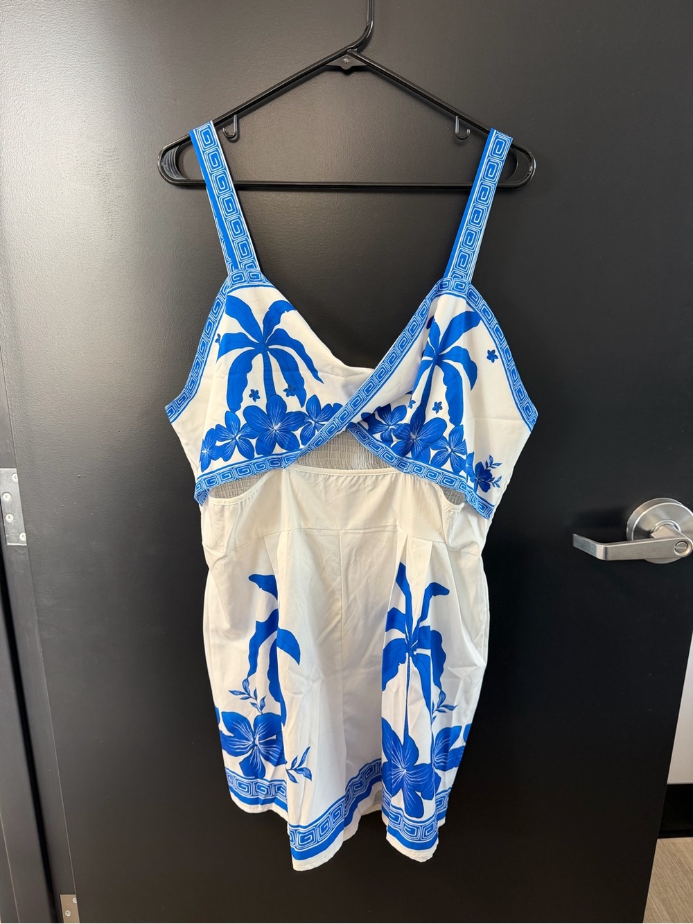 Blue & White Tropical Print Romper